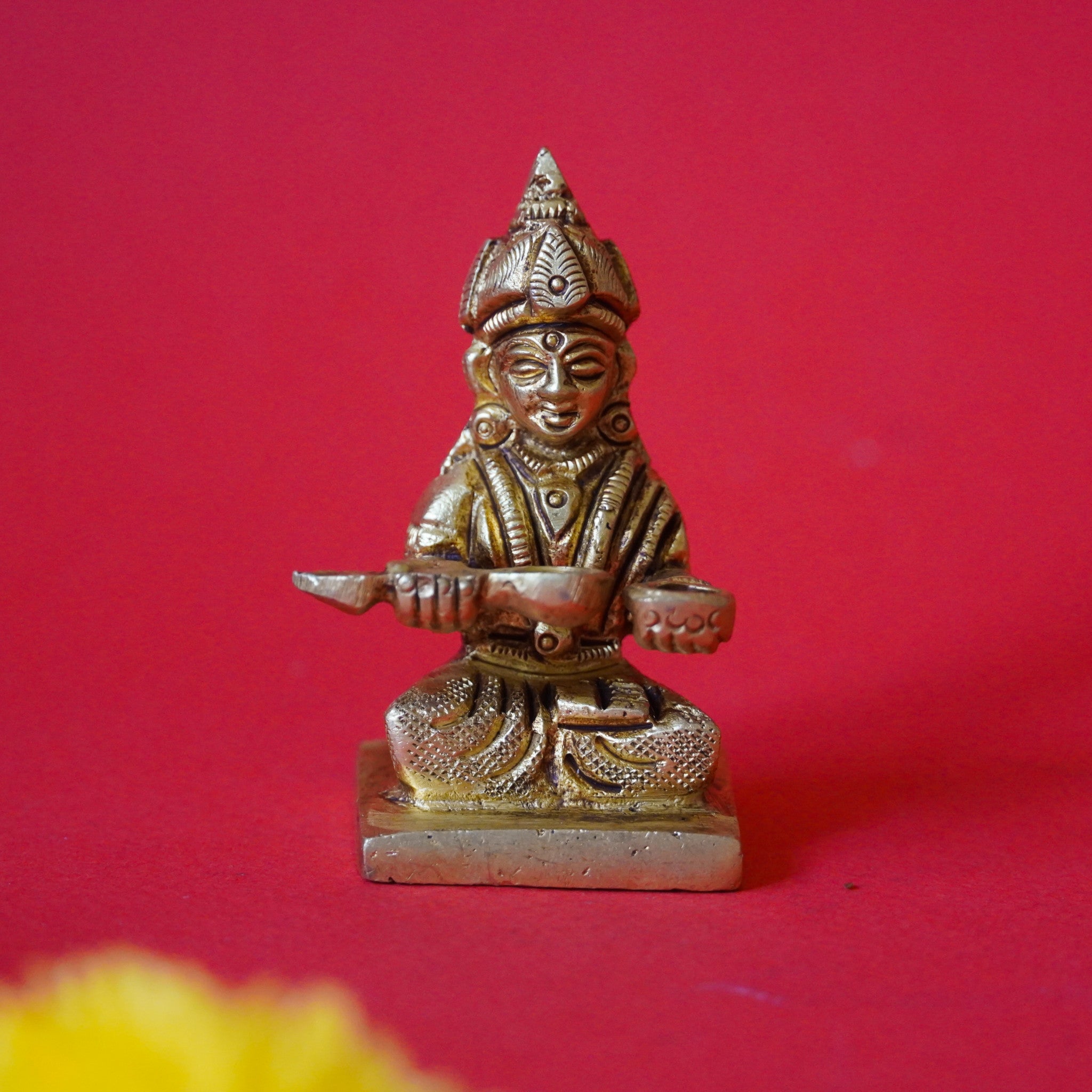 Brass Annapoorani Idol | Annapurna Devi Idol for Pooja - 2inches
