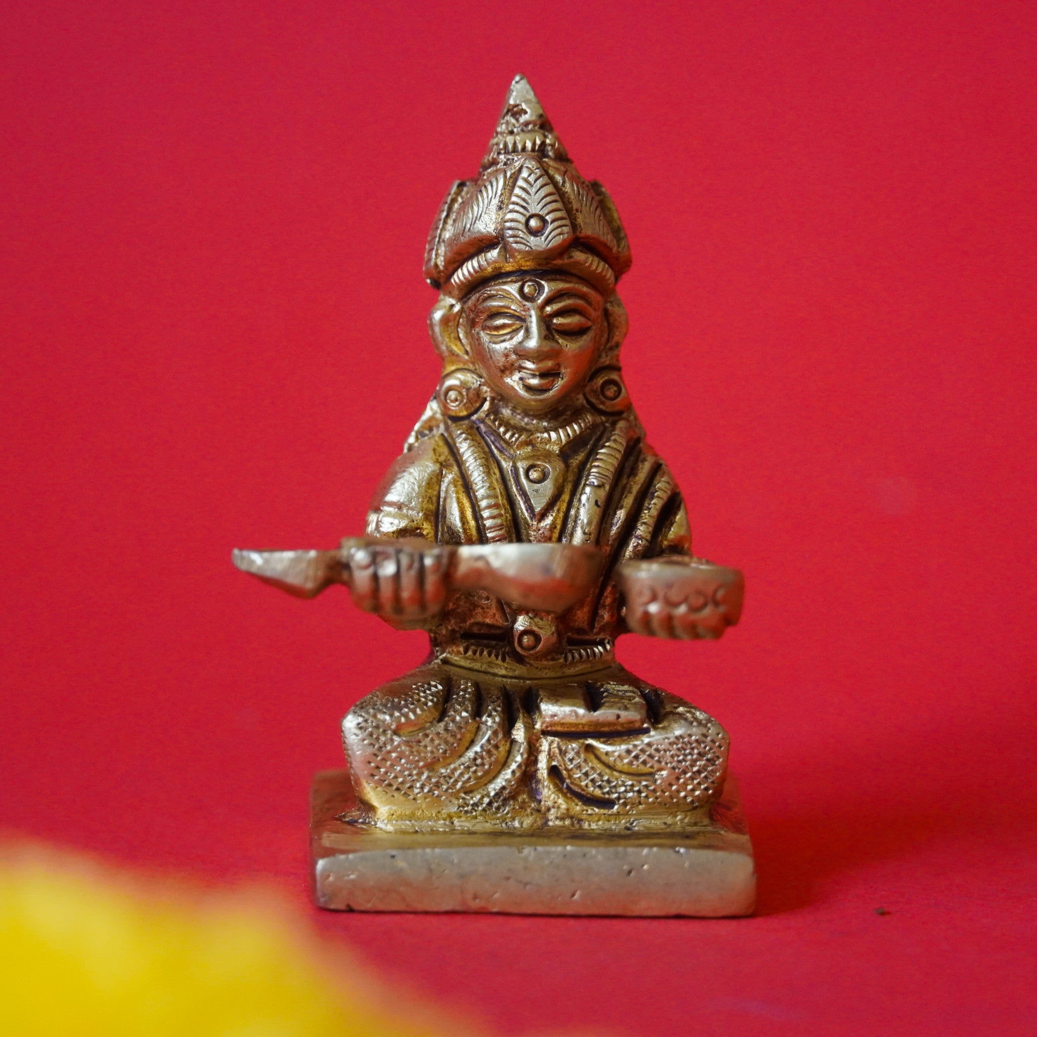 Brass Annapoorani Idol | Annapurna Devi Idol for Pooja - 2inches