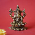 Brass Lotus Ganesha Idol | Vinayagar on Lotus Statue - 3 inches