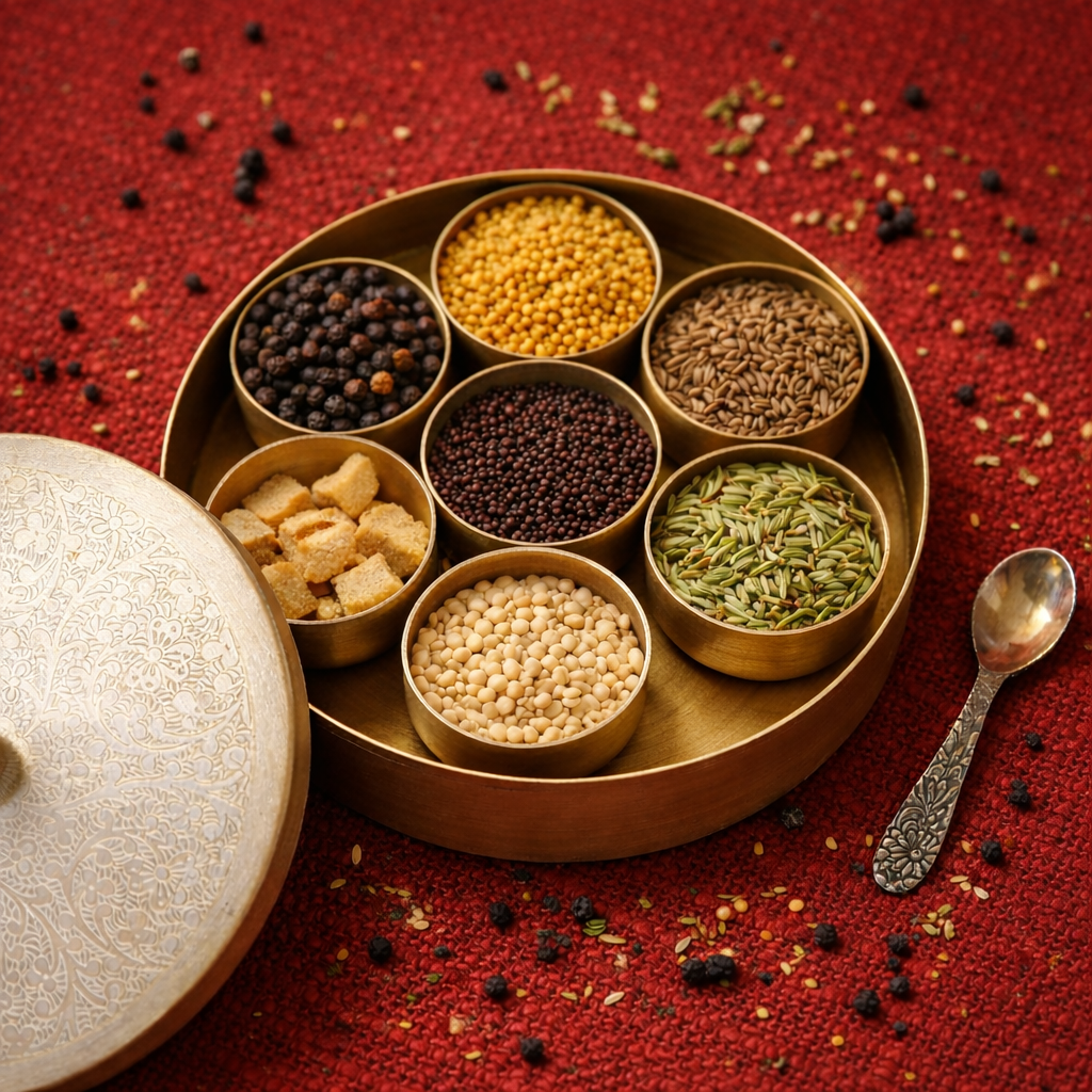 Brass Masala Dabba | 7-Compartment Indian Spice Box