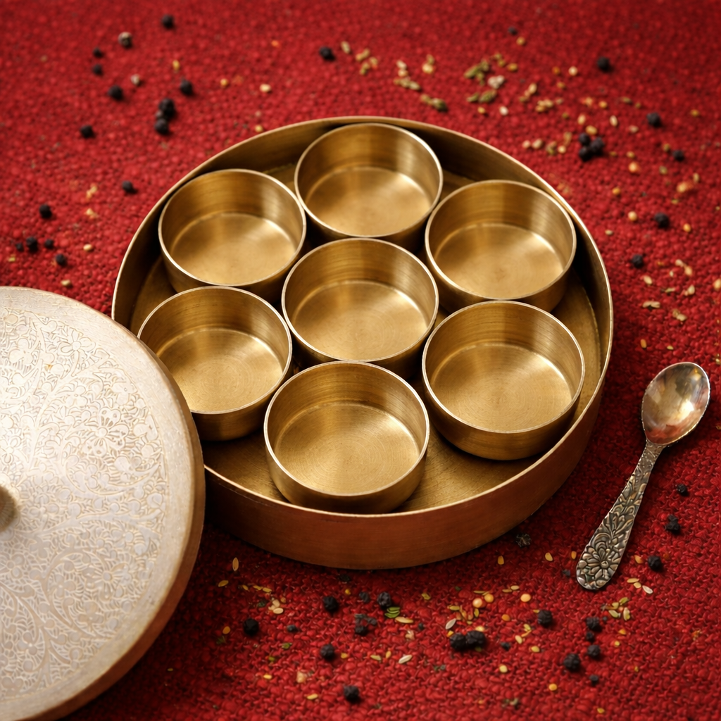 Brass Masala Dabba | 7-Compartment Indian Spice Box