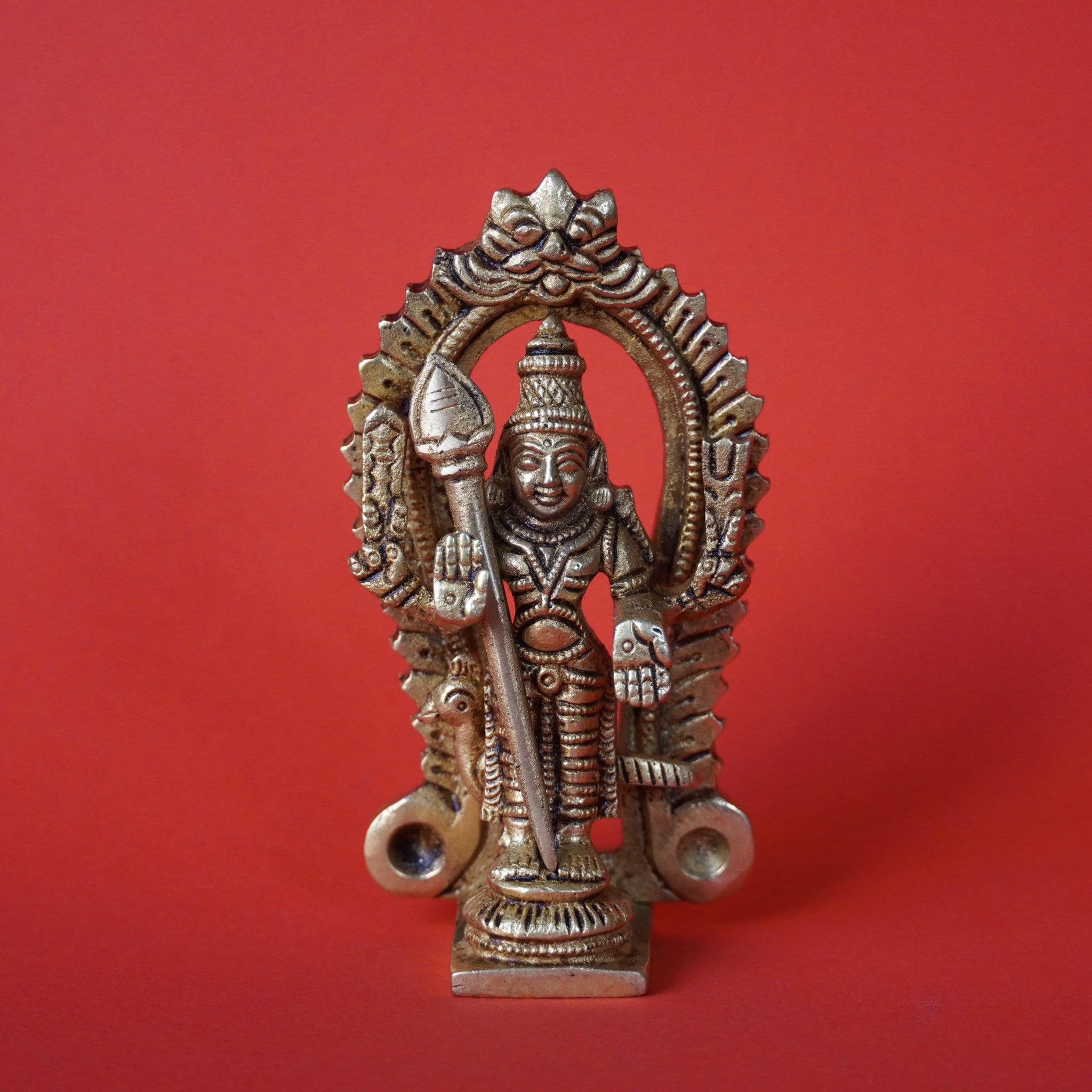 Brass Murugan Idol with Thiruvaachi | Lord Muruga Statue - 4 inches