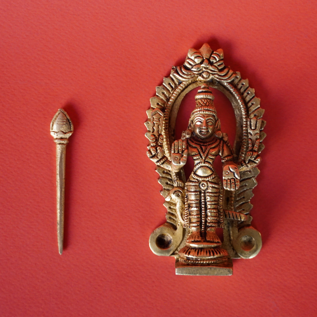 Brass Murugan Idol with Thiruvaachi | Lord Muruga Statue - 4 inches