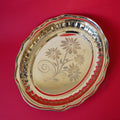 Brass Oval Pooja Plate with Flower Design | Decorative Offering Plate