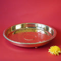 Brass Pooja Plate with Stand | Traditional Aarti Thali with 3 Legs