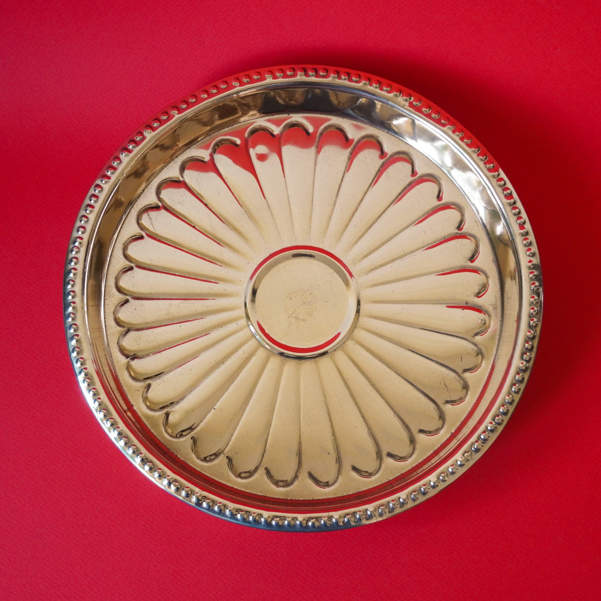Brass Pooja Plate with Stand | Traditional Aarti Thali with 3 Legs