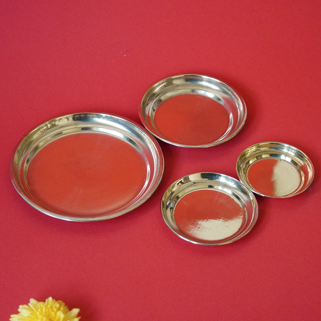 Brass Prasadam Plates Set of 4 | Small Pooja Plates