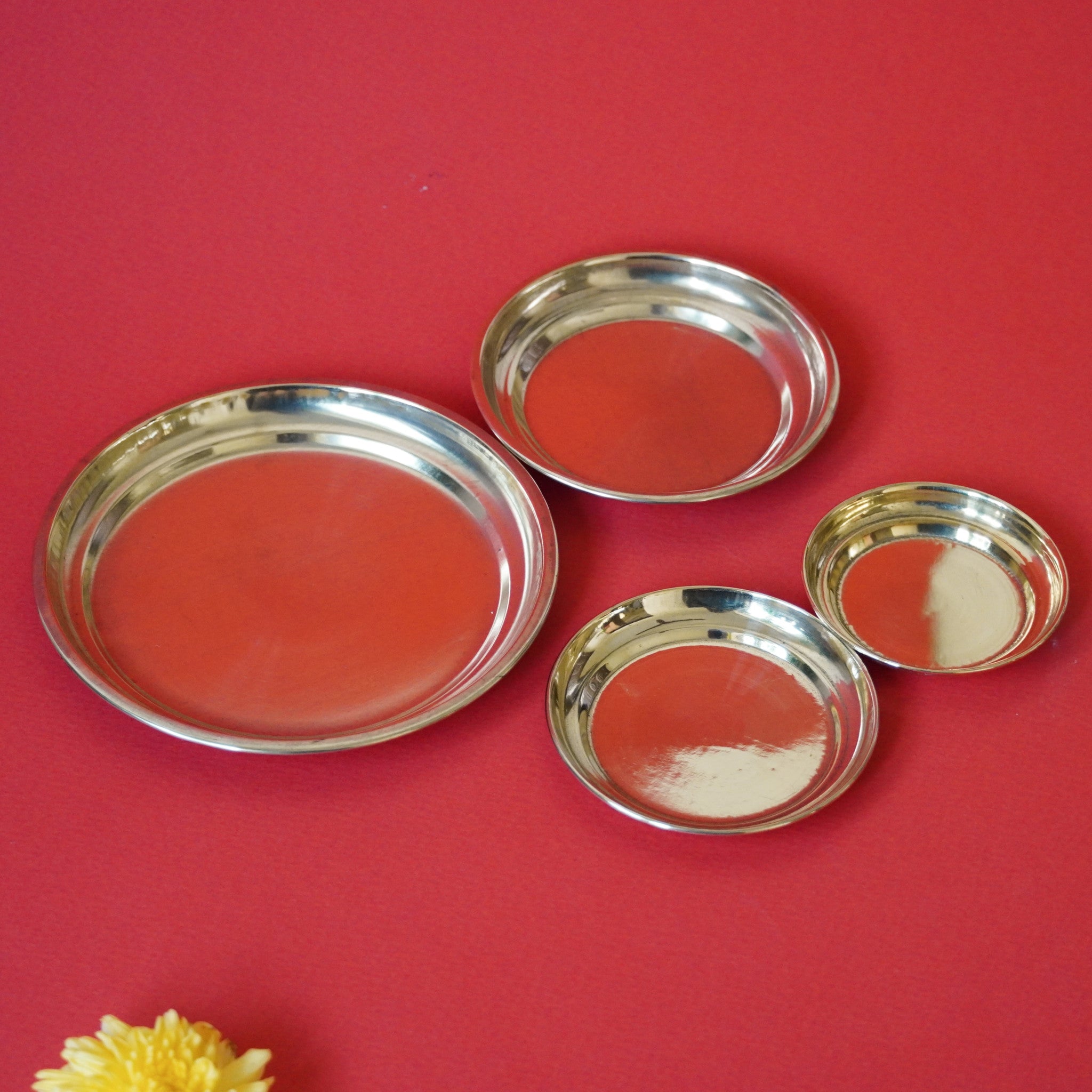 Brass Prasadam Plates Set of 4 | Small Pooja Plates