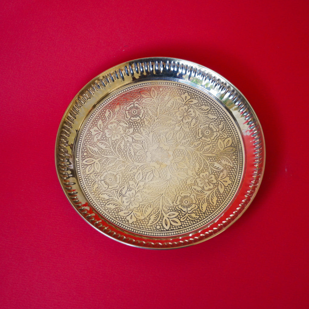 Brass Round Engraved Pooja Plate | Decorative Aarti Thali