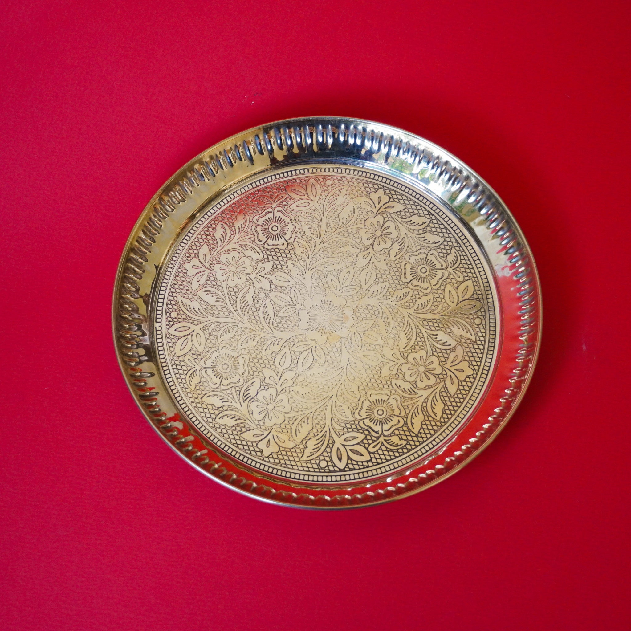 Brass Round Engraved Pooja Plate | Decorative Aarti Thali