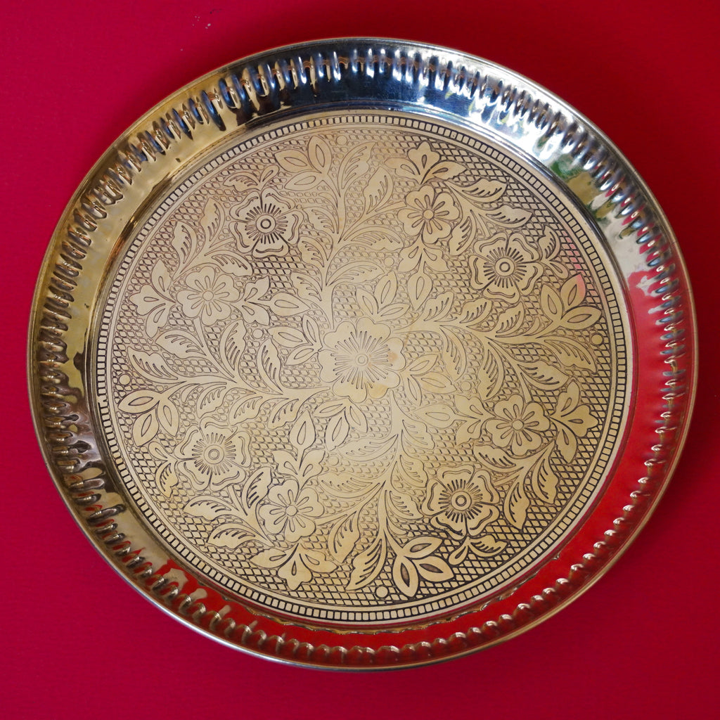 Brass Round Engraved Pooja Plate | Decorative Aarti Thali