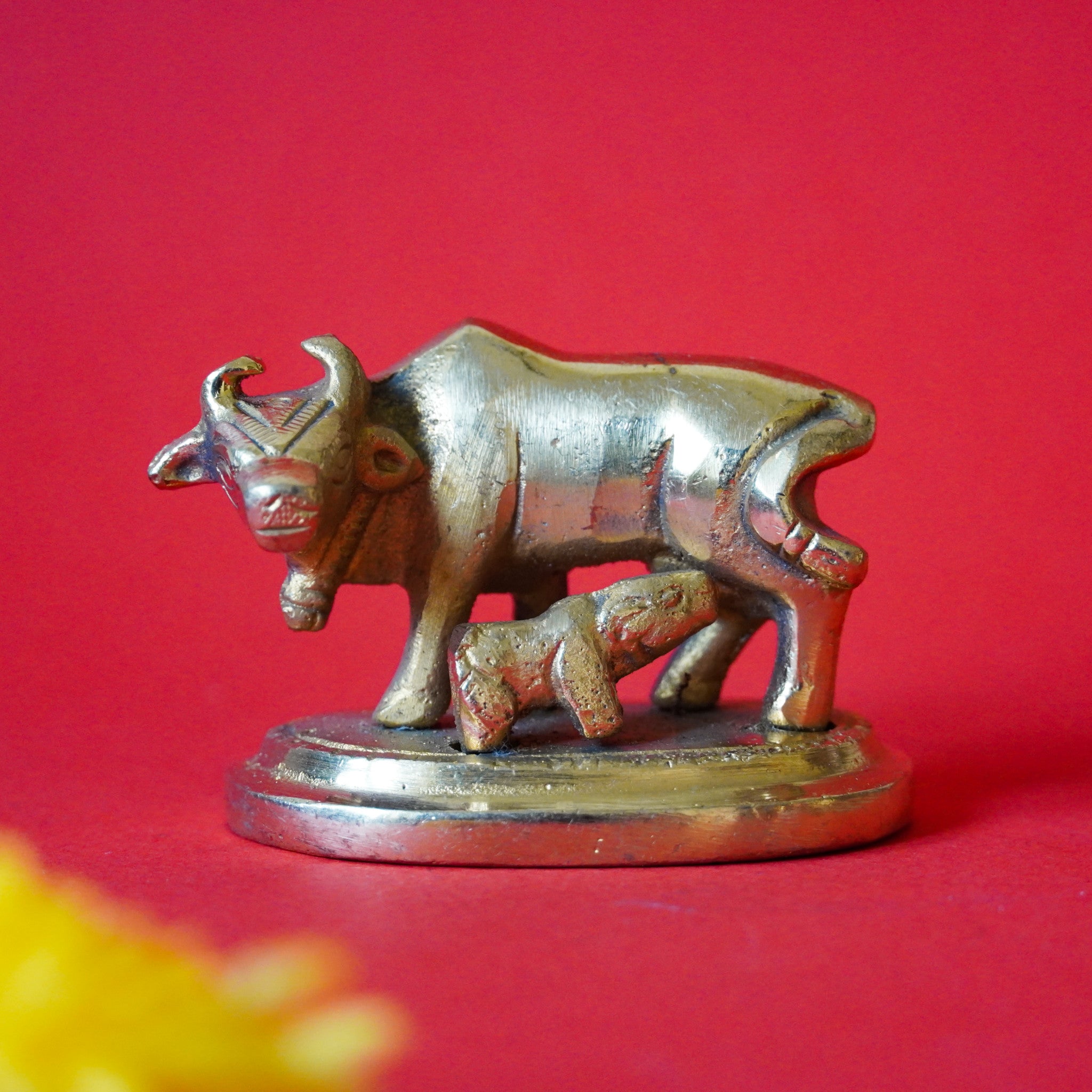 Brass Gomatha Idol | Sacred Kamadhenu Statue - 2 inches