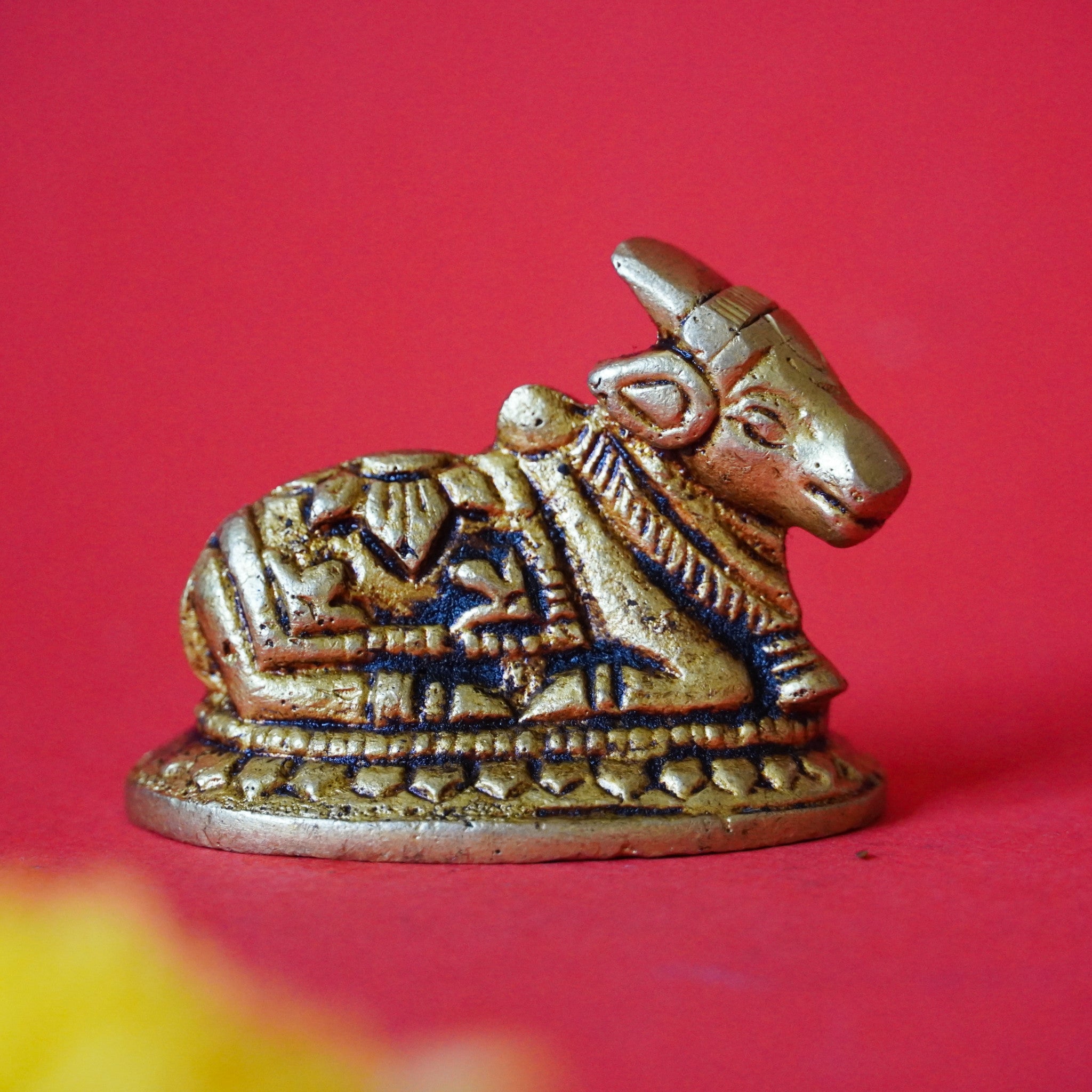 Brass Nandi Idol for Pooja | Sacred Nandi Statue - 1.25inches