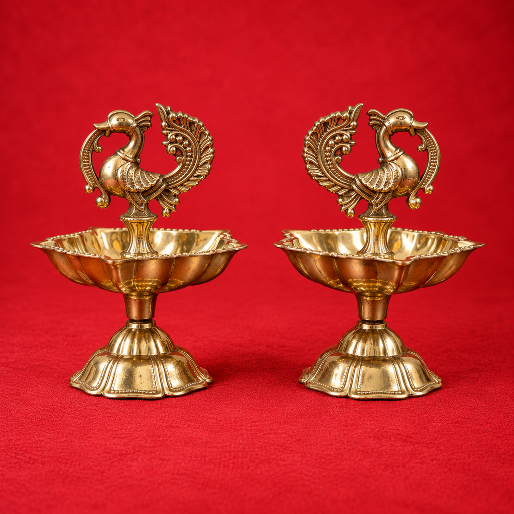 Brass Peacock Diya Lamp | Traditional Decorative Oil Lamp for Pooja & Home Decor